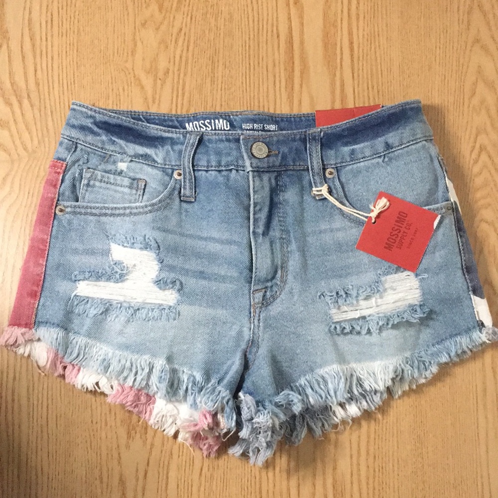 New Womens Mossimo Patriotic Stretch Jean Short Shorts 2.5” High Rise Size 00/24